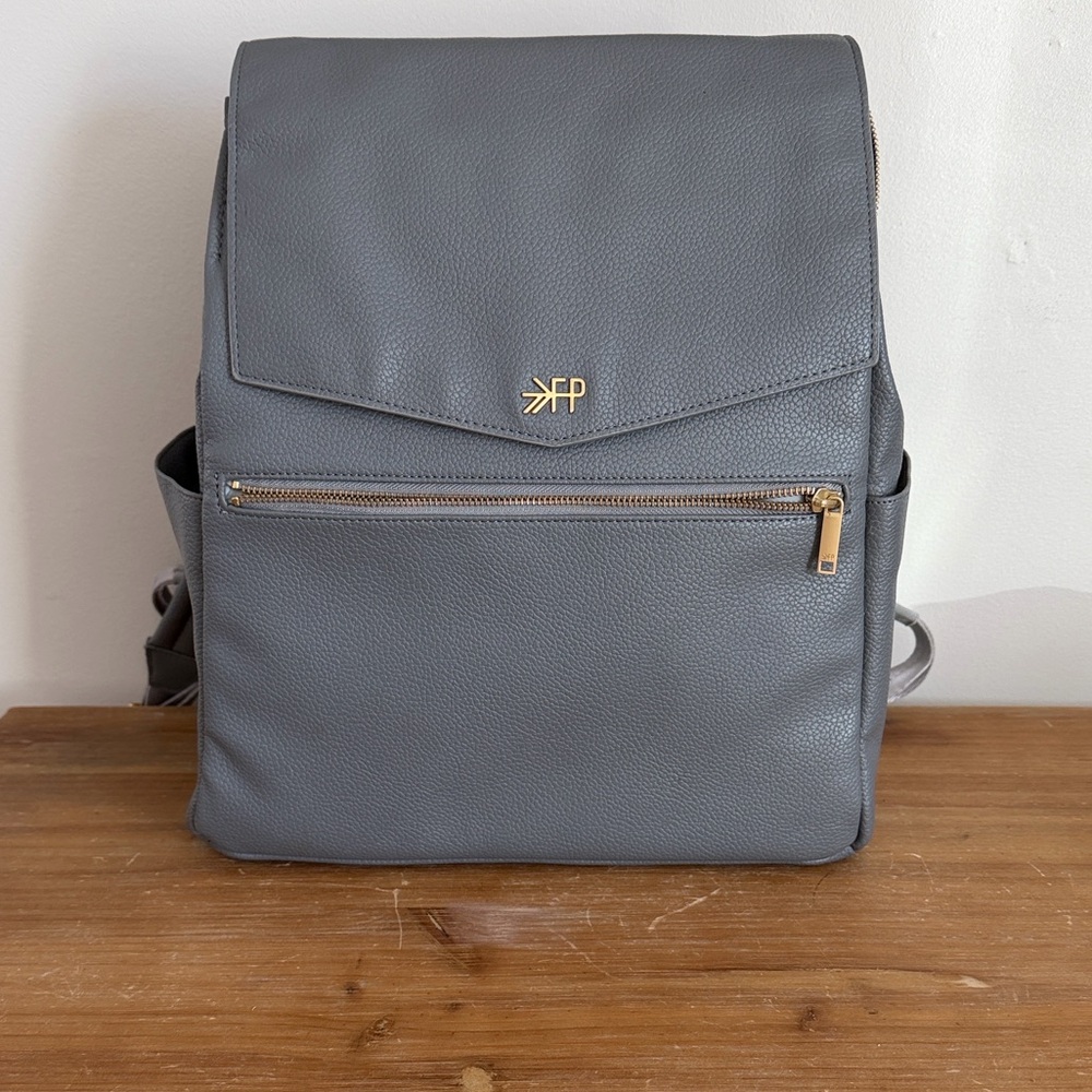 Freshly Picked Grey Leather Diaper Bag